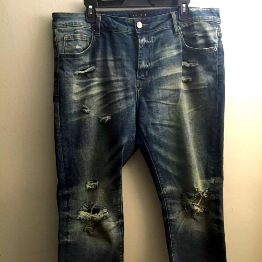 Richie Le Collection Mens Denim Jeans Distressed Size 36 Blue